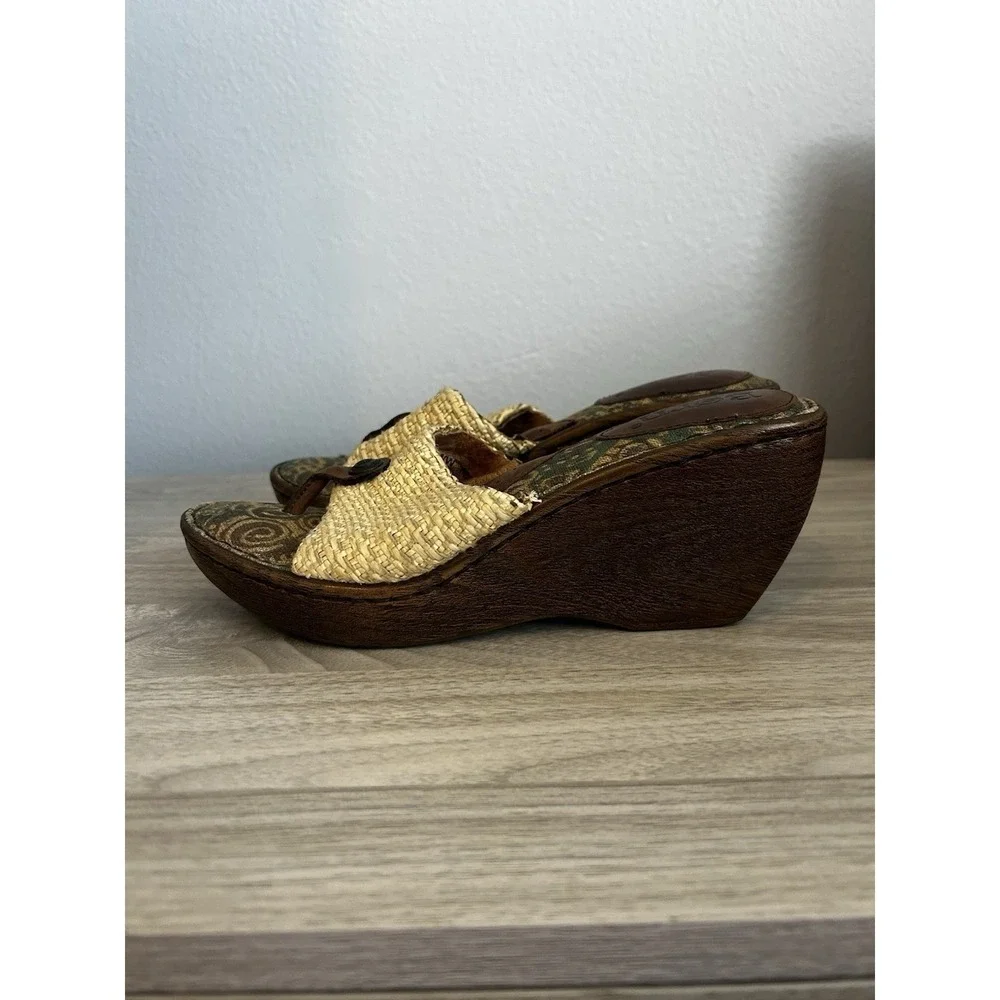 Born 9 Wedge Sandals Womens Brown‎ Tan Good Woven Straw Paisley Boho Platform